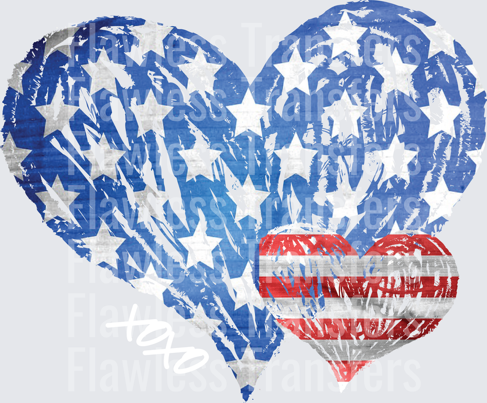 XOXO American Flag Heart White Ink #0091 DTF Transfer - Raw Image