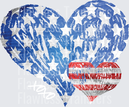 XOXO American Flag Heart White Ink #0091 DTF Transfer - Raw Image