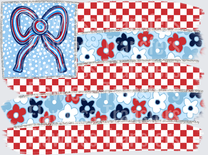 Checkered Floral USA Flag #0032 DTF Transfer - Raw Image