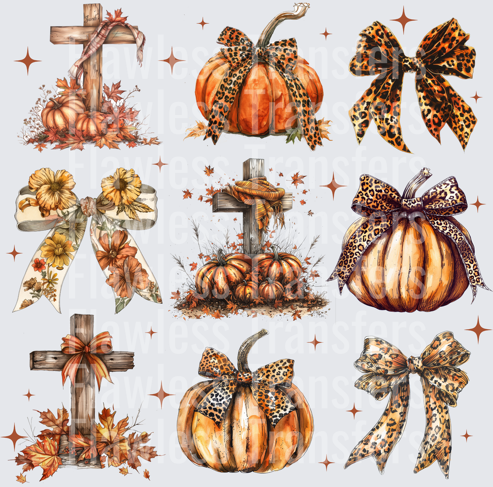 Fall Crosses Pumpkins And Coquette Bows #0193