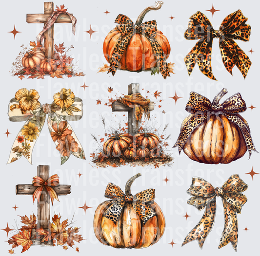 Fall Crosses Pumpkins And Coquette Bows #0193