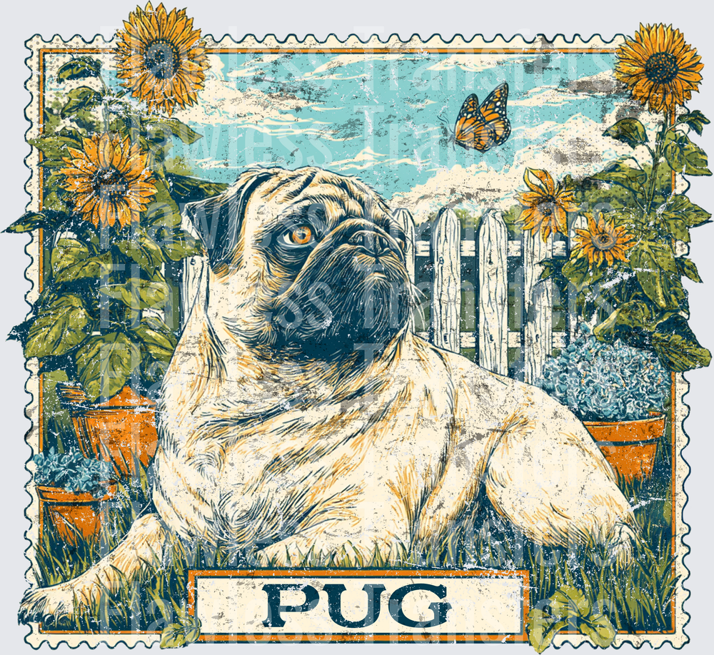 Pug Vintage Stamp #4184