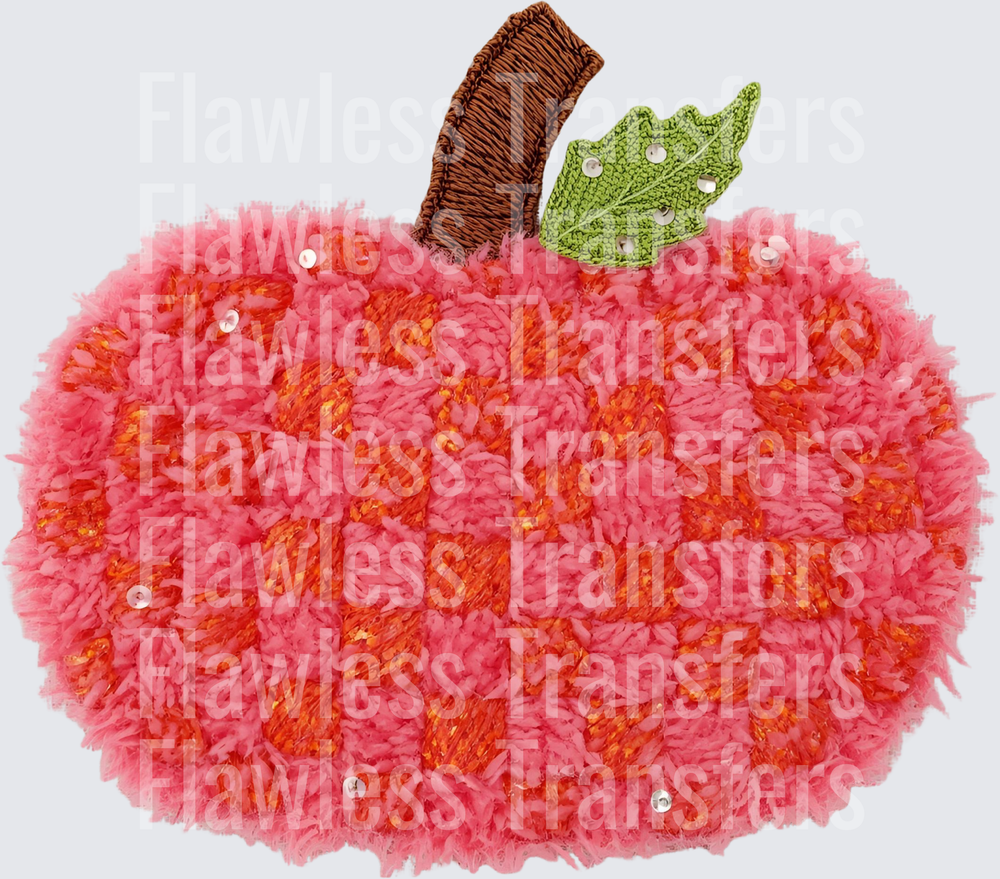 Pink And Orange Plaid Pumpkin Faux Yarn #0345