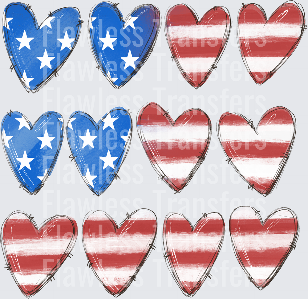 American Flag Hearts #0015 DTF Transfer - Raw Image
