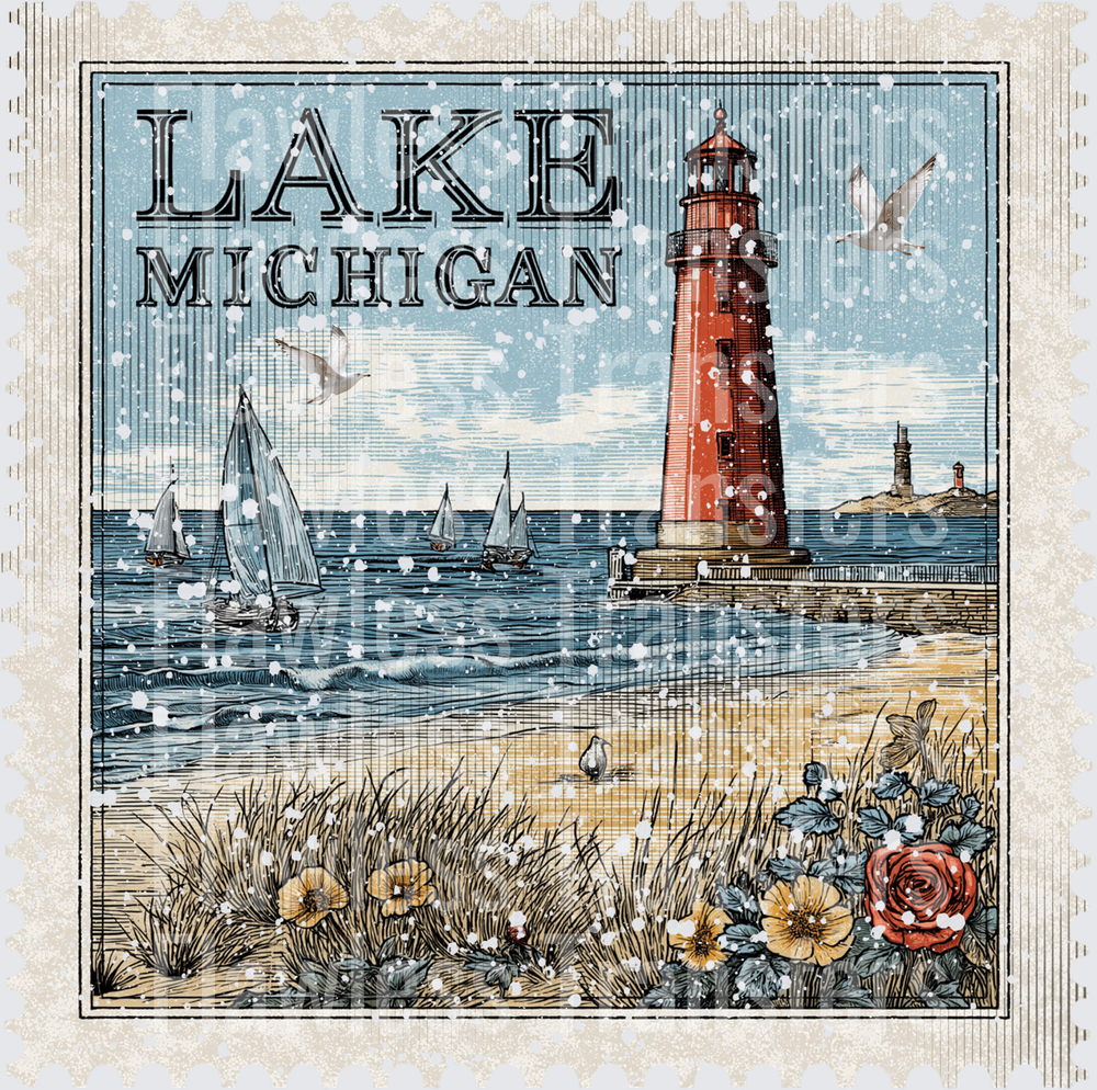 Lake Michigan Vintage Stamp #1071