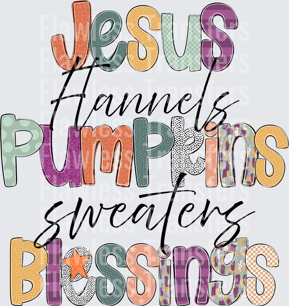 Jesus Flannels Pumpkins Sweaters Blessings #0223
