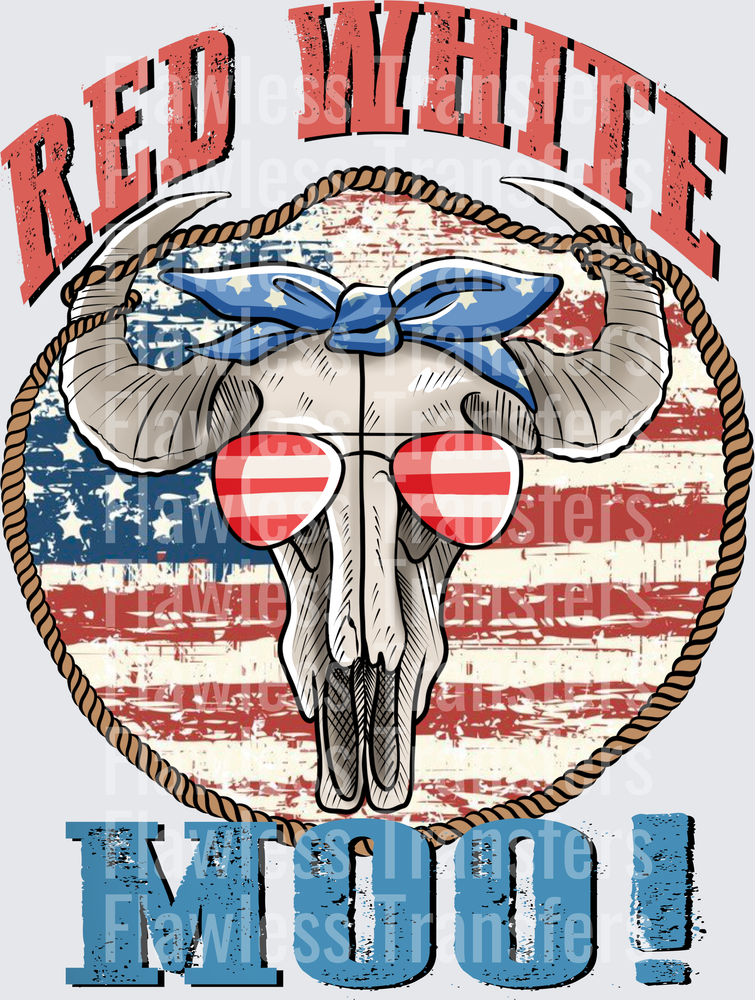 Red White Moo #0073 DTF Transfer - Raw Image