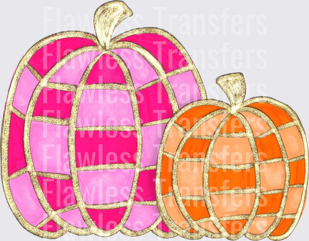 Pink Orange Checkered Pumpkins #0130