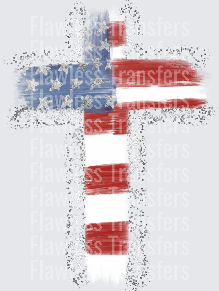 American Flag Cross #0014 DTF Transfer - Raw Image