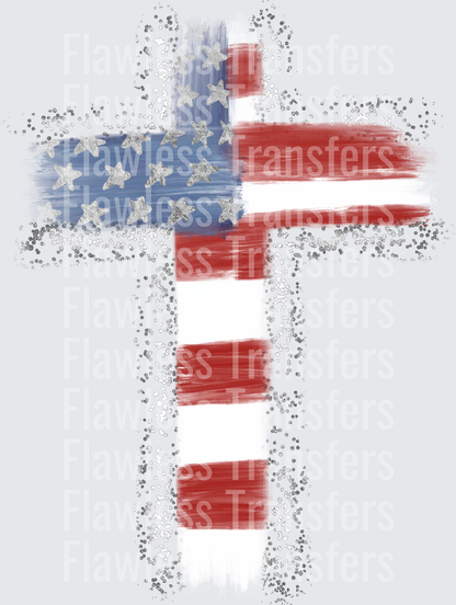 American Flag Cross #0014 DTF Transfer - Raw Image