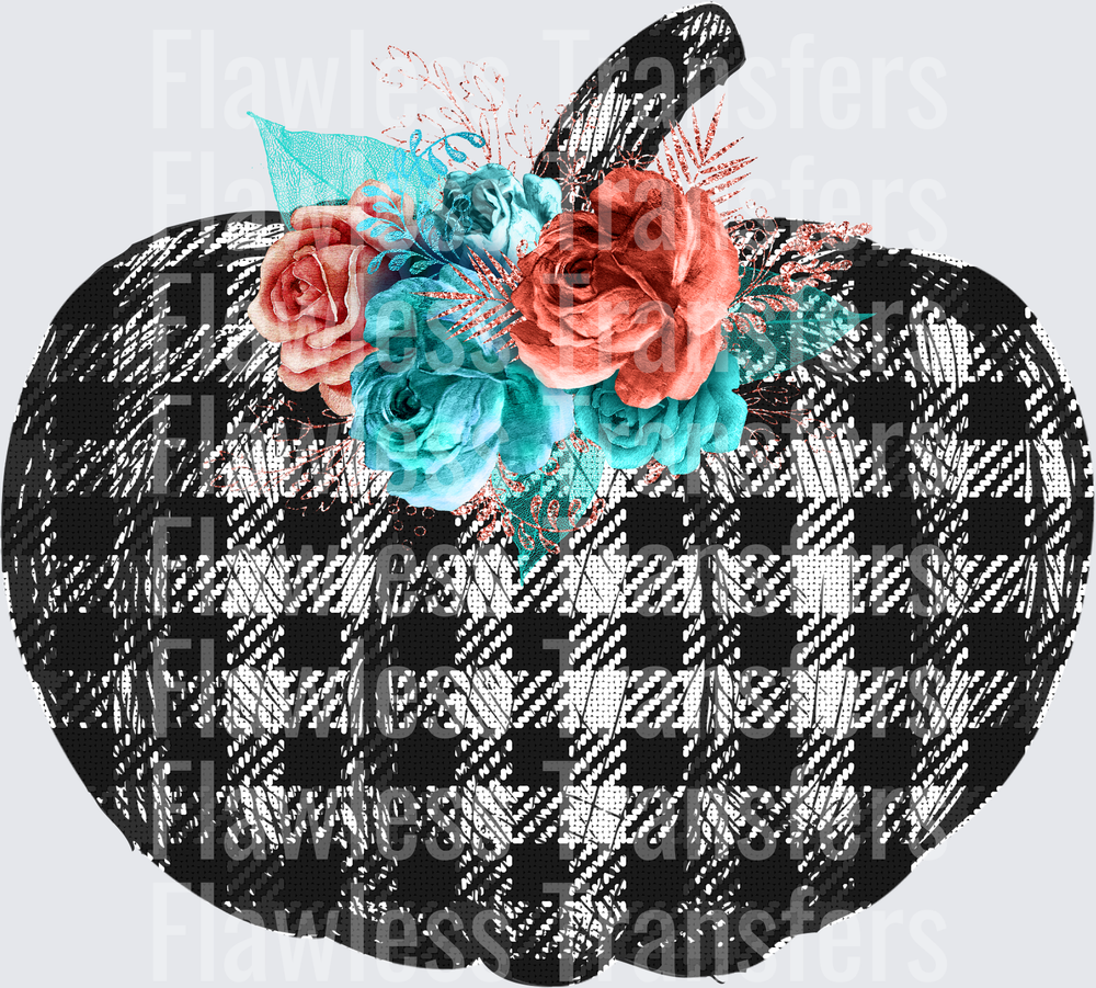 Black Cream Plaid Pumpkin With Flower #0396