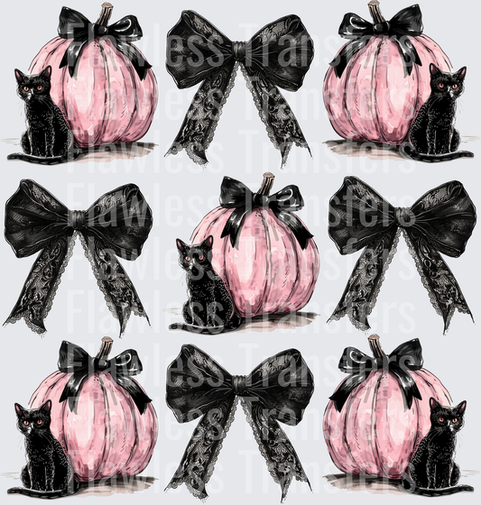 Black Cat Pink Pumpkin Black Coquette Bows #0449