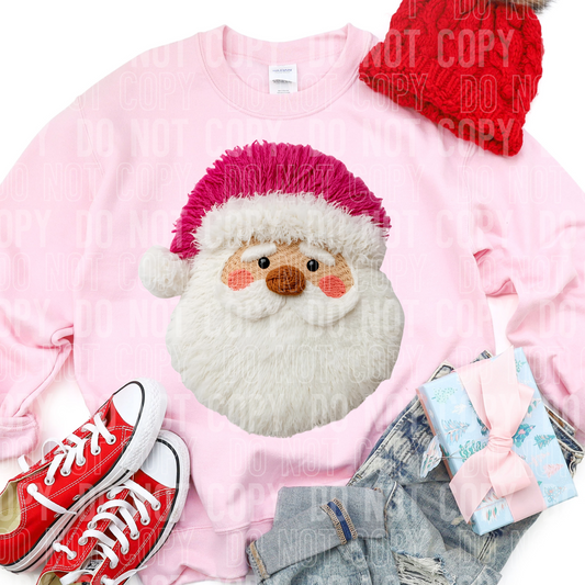White Santa Pink Hat Faux Yarn #2581 DTF Transfer