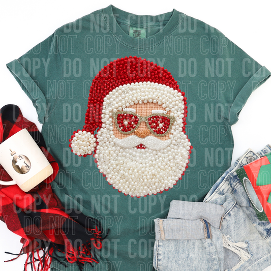 White Santa Pink Hat Faux Pearls #2582 DTF Transfer