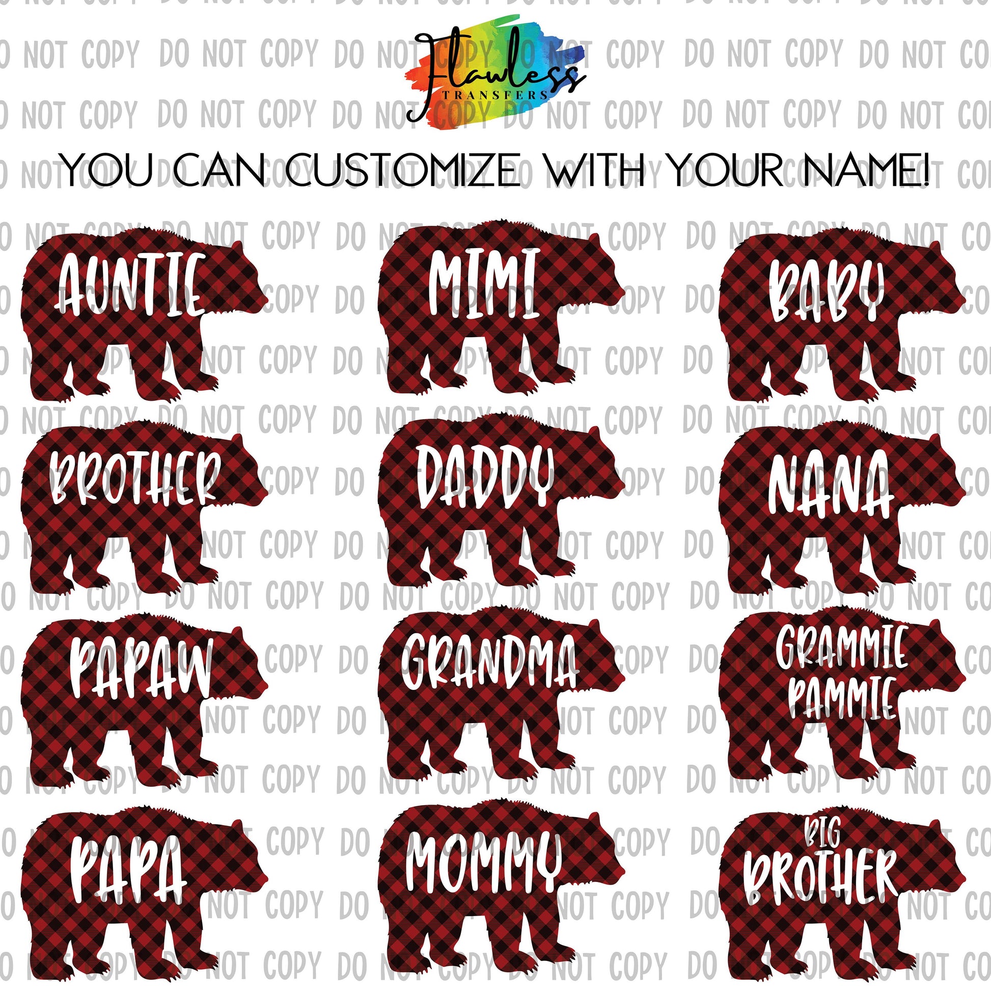 Buffalo Plaid Bears DTF Transfer