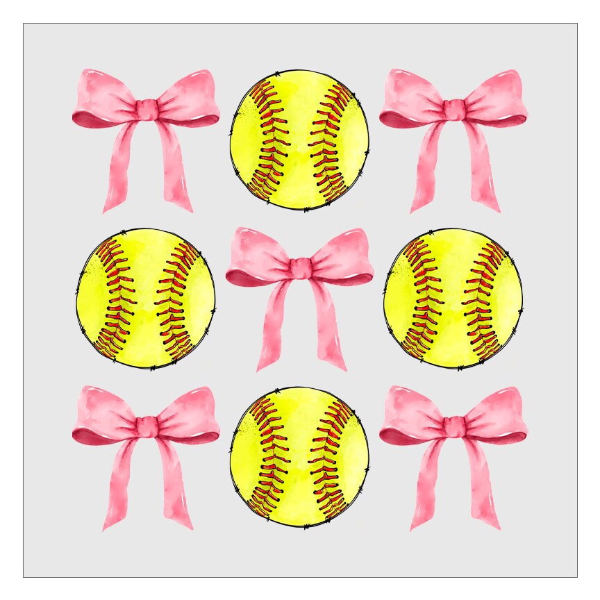 Softball Pink Bow Coquette DTF Transfer, Hot Peel, Ready For Press, Direct To Film, Glitter DTF Transfers, Softball Transfers