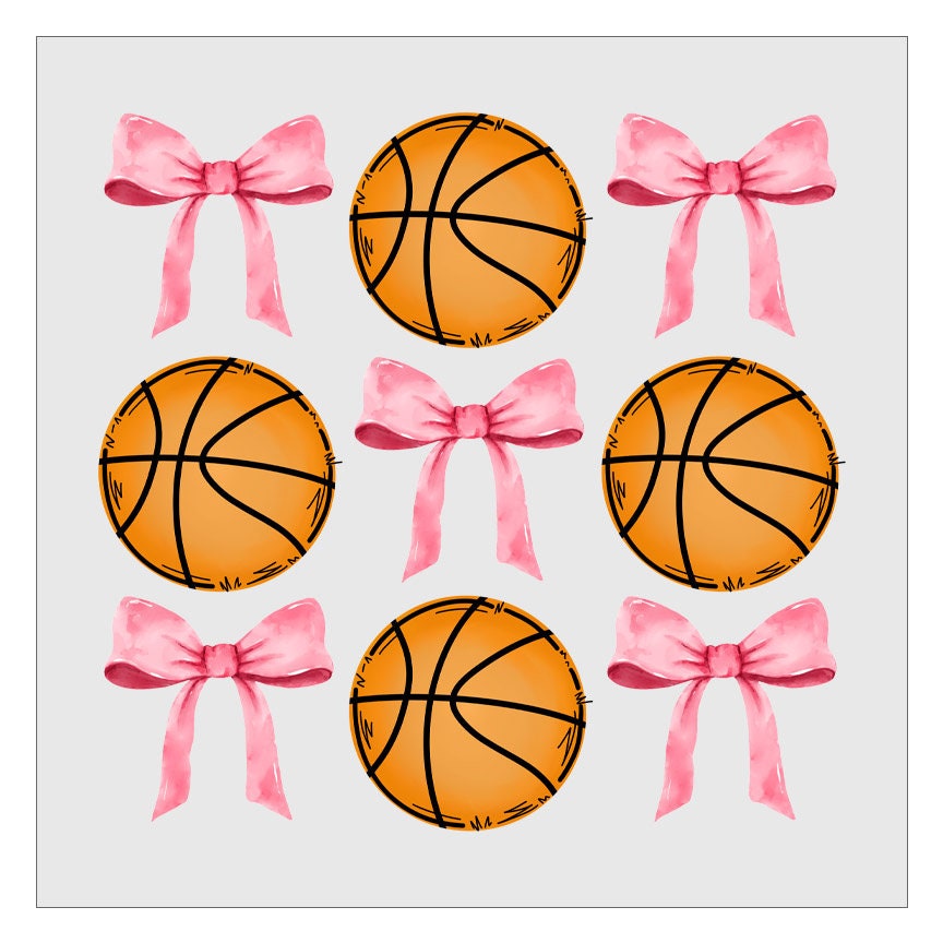 Basketball Pink Bow Coquette DTF Transfer, Hot Peel, Ready For Press, Direct To Film, Glitter DTF Transfers, Basketball Transfers