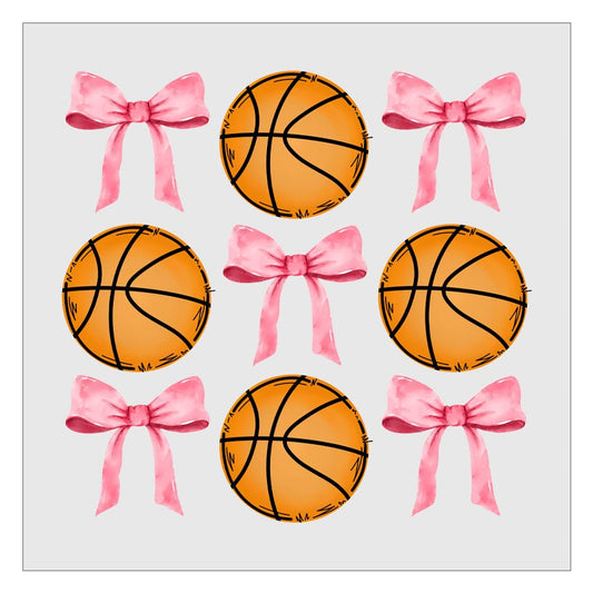 Basketball Pink Bow Coquette DTF Transfer, Hot Peel, Ready For Press, Direct To Film, Glitter DTF Transfers, Basketball Transfers